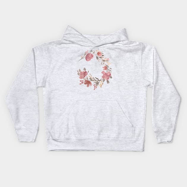 Watercolor botanical wreath with peonies and roses Kids Hoodie by Bloomartgallery